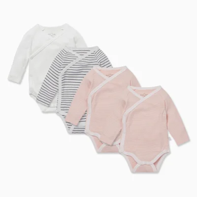 MORI Long Sleeve Kimono Bodysuit 4 Pack - Blush Stripe / Newborn