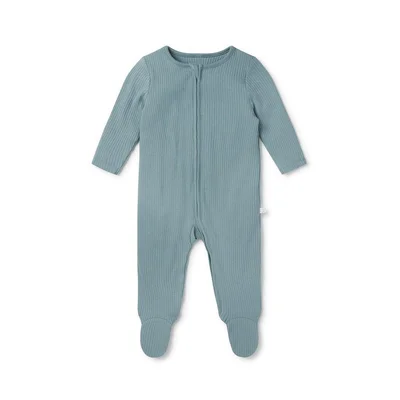 MORI Ribbed Clever Zip Sleepsuit - Ecru - Blue