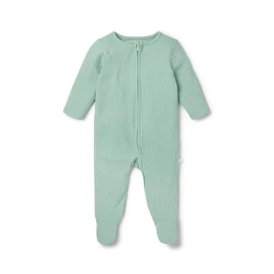 MORI Ribbed Clever Zip Sleepsuit - Mint
