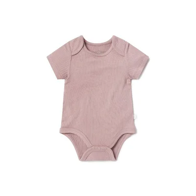 Mori Ribbed Long Sleeve Bodysuit - Rose / Rose / 12-18m
