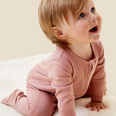 Two-Way Zip Ribbed Sleepsuit with Cotton — image 3