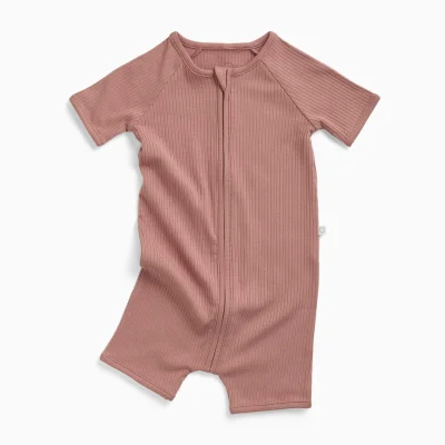 MORI Ribbed Zip Summer Sleepsuit - Rose