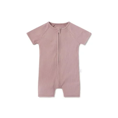 MORI Ribbed Zip-Up Summer Sleepsuit - Rose