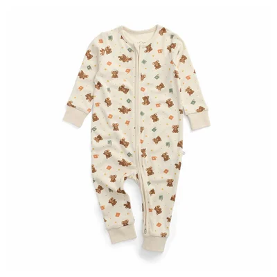 MORI Teddy Bear Two Way Zip-Up Sleepsuit - Teddy Bear Print
