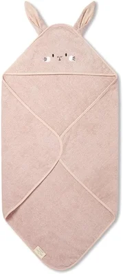 MORI Unisex Hooded Bunny Towel Blush Organic Cotton Absorbent Quick Drying Lightweight 75x75cm for Infants Durable Comfortable Blanket Ideal for Bathing Home or Travel