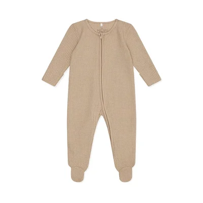 MORI Waffle Two Way Zip-Up Sleepsuit - Taupe