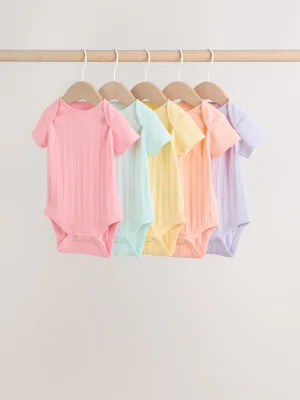 Multi Pastel 5 Pack Short Sleeve Baby Bodysuits
