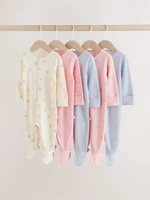 Multi Pastel Character 5 Pack Two Way Zip Baby Sleepsuits - Multi Pastel Character / 5lb