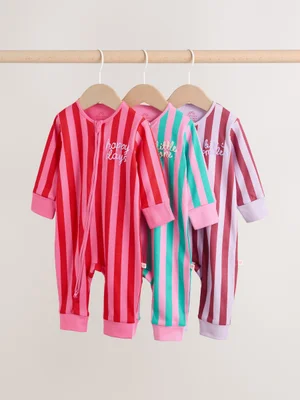 Bunt gestreifte Baby-Schlafanzuege mit Zwei-Wege-Reissverschluss, 3er-Pack