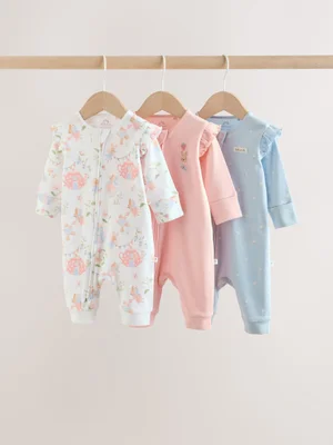 Multi Two Way Zip Baby Sleepsuit 3 Pack