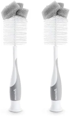 Munchkin Bottle Brush | For Cleaning Baby & Water Bottles with Built In Teat Brush | Freestanding | Dishwasher Safe | Sponge Brush | 2 Pack | Grey - Grey / 2 pack