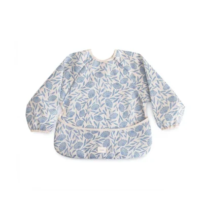 Mushie Long Sleeve Bib - Blue Flowers - Blue Flowers / 0m+