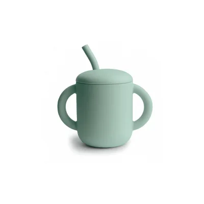 Mushie Training Cup + Straw - Whales - 175 ml / Cambridge Blue