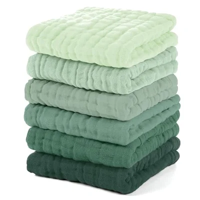 Unnivoll Muslin Cloths for Baby 100% Cotton Muslin Squares Burp Cloths Baby Essentials for Newborn Boys Girls Large 50x25CM Extra Soft and Absorbent 6 Pack