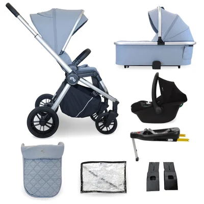 My Babiie MB450i 3-in-1 Travel System- Steel Blue - With ISOFIX Base - Blue / Without ISOFIX Base