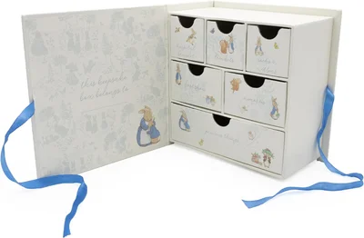 My Little Keepsake Beatrix Potter Keepsake Box | Peter Rabbit Memory Box with 6 Drawers | New Baby Gift with Ribbon Closure