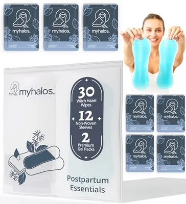 MyHalos® 44pcs Perineal Ice Packs For Postpartum & 30 Witch Hazel Wipes For Hemorrhoids, Soothing Witch Hazel Pads Postpartum Ice Pack, Perineal Cold Pads Postpartum