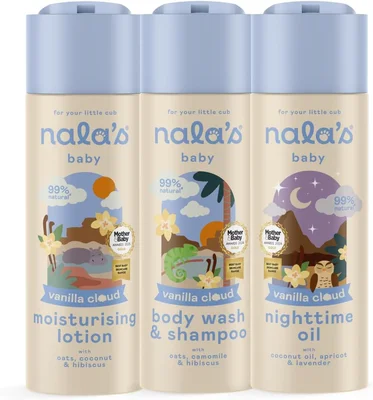 Nala's Baby Vanilla Cloud Mixed Bundle | Body Wash & Shampoo, Body Lotion, Nighttime Oil | Allergen-Free Sweet Vanilla Fragrance | Dermatologically-Tested | Award-Winning | Nalas Baby (3x200ml) - 200 ml (Pack of 3)