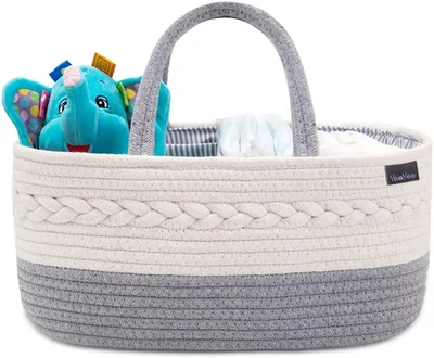 Nappy Caddy, Baby Diaper Caddy Organiser, Portable Storage Basket with Changeable Compartments,100% Cotton Canvas, Newborn Gift
