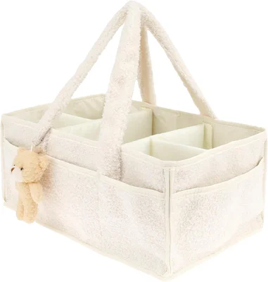Nappy Caddy, Baby Diaper Caddy Organizer, Stylish Storage Basket for Newborn Essentials and Diaper Changing, Gift for Baby Shower List, 38x25.4x17.8cm Nappy Caddy with Removable Dividers (beige) - Beige