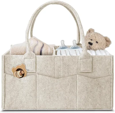 Nappy Caddy Organiser, Newborn Essentials Diaper Caddy, Portable Washable Nursery Storage Basket with Detachable Compartments, Baby Essentials, Nappy Organiser, Baby Shower Gifts