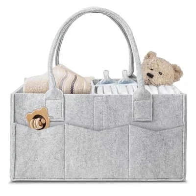 Nappy Caddy Organiser, Newborn Essentials Diaper Caddy, Portable Washable Nursery Storage Basket with Detachable Compartments, Baby Essentials, Nappy Organiser, Baby Shower Gifts - Grey
