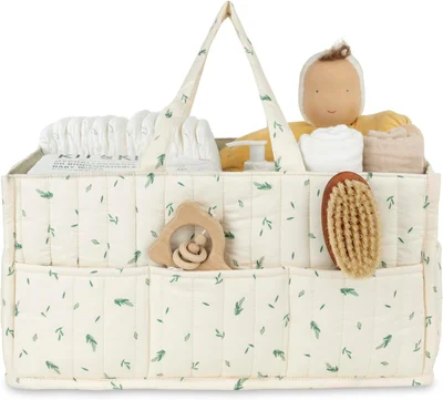 Nappy Caddy Organiser – Organic Cotton Changing Organiser for Newborn Essentials, Nursery Storage Basket for Nappies, Wipes & Baby Items | Beau & Bloom