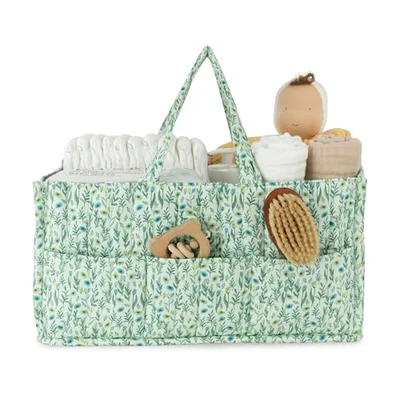 Nappy Caddy Organiser – Organic Cotton Changing Organiser for Newborn Essentials, Nursery Storage Basket for Nappies, Wipes & Baby Items | Beau & Bloom