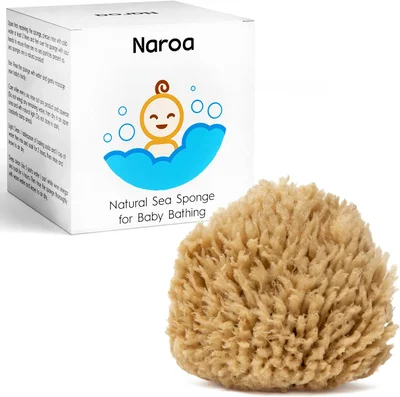 NAROA Natural Baby Bath Sponge in Gift Box | Soft Sea Unbleached Sea Washcloth for Babies | Newborn Shower Time Essentials | Pregnancy Registry Boy Girl - 1 count (Pack of 1)