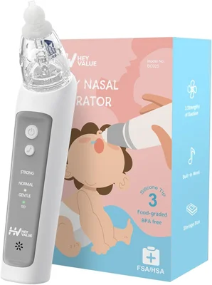 Nasal Aspirator for Baby, Baby Nose Sucker, Electric Nasal Aspirator for Toddler, Baby Nose Cleaner with 3 Silicone Tips, Adjustable Suction Level and Music Volume - L-Grey