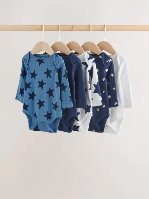 Navy Star Long Sleeve Bodysuits 5 Pack - Size First Size