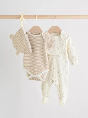Neutral Baby Sleepsuit, Bodysuit, Beanie and Bib Set 4 Piece (0-9mths) - Size 5lb