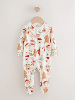 Neutral Bauble Two Way Zip Baby Christmas Sleepsuit (0mths-3yrs) - Size First Size