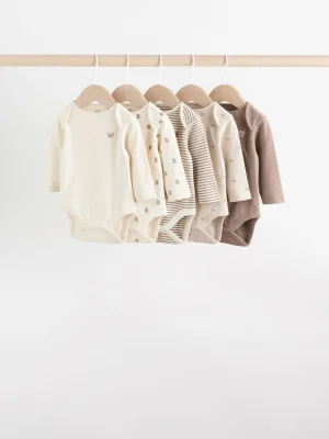 Neutral Bear Baby Long Sleeve Bodysuits 5 Pack - Size First Size