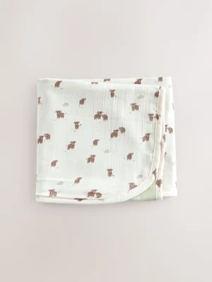 Neutral Hamish Cotton Baby Muslin Blanket - Size ONE
