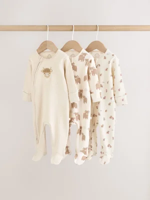 Neutral Hamish Two Way Zip Baby Sleepsuits 3 Pack (0-2yrs) - Neutral Hamish