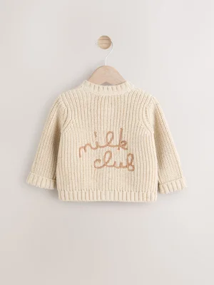 Neutral Milk Club Chunky Knitted Embroidered Baby Cardigan - Size First Size