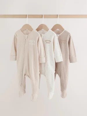 Neutral Milkclub Two Way Zip Baby Sleepsuits 3 Pack (0-2yrs) - Size 5lb