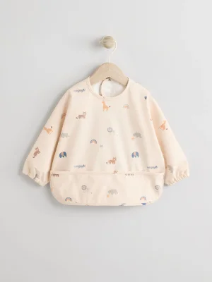 Neutral Mini Jungle Weaning And Feeding Sleeved Bib - Size 6-12 Mths