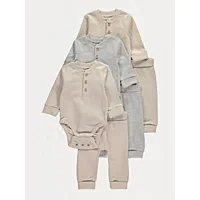 Neutral Ribbed Bodysuit and Leggings Set 3 Pack - Default