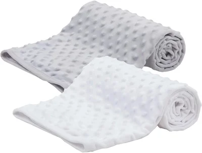 Newborn Baby Boys Girls Luxury Bubble Soft Fleece Blankets - Pack of 2 Grey + White - White + Grey