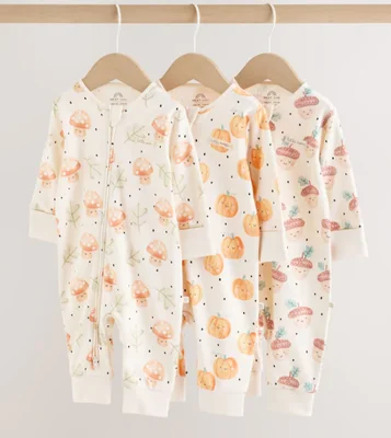 Next Neutral 3 Pack Two Way Zip Baby Sleepsuit