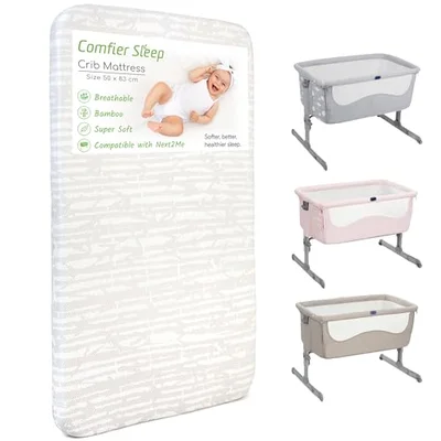 Next To Me Bedside Crib Mattress 50x83 cm With Super Soft Bamboo Cover Perfectly Fits All Standard Bedside Cribs - Beige / Toddler