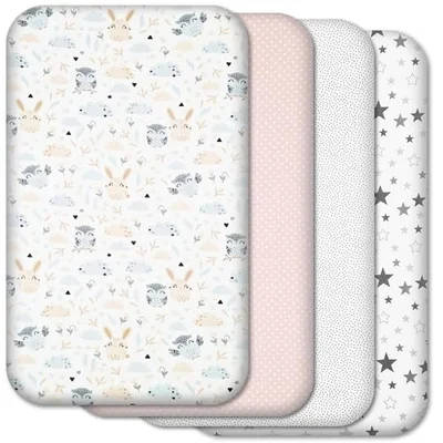 Next to Me Crib Sheets – 4 Pack Baby Crib Fitted Sheets Set - 100% Cotton, Soft & Breathable, to fit Bedside Cribs - Made in Europe – 83 x 50 cm (Grey Patterns, 83x50cm)