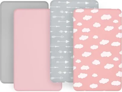 Next to Me Crib Sheets 4 Pack,Ultra Soft Sheets Fitted 83x50cm,Compatible with Chicco Next2Me & Tutti Bambini Cozee Crib Mattress,Pink Cloud - Pink Cloud / 83x50cm