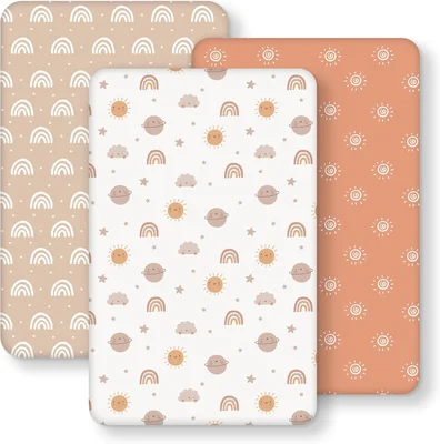 FIEMOL Next to Me Crib Sheets 85x51cm Fitted, 3 Pack Baby Cot Sheets, Ultral Soft & Silky Smooth Microfiber Bedside Crib Fitted Sheets
