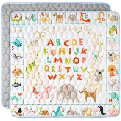 NiBaby Machine-Washable (127x127 cm) Baby Play Mat with Vibrant Patterns, Foldable Thick Cushioned Play Area and Non-Slip Base for Indoor/Outdoor Use, Hypoallergenic and Safe for Baby (Alphabet)