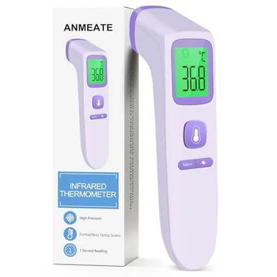 No-Touch Forehead Thermometer for Adults, Infrared Digital Thermometers for Kids, Touchless Baby Thermometer, Accurate Reading with LCD Display, Mute Mode, Memory Recall, Fever Alarm - Purple