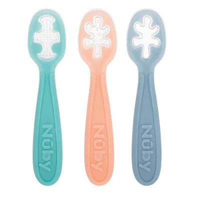 Nuby 3-Stage Baby's First Spoons Set - 3 Pack - 6+ Months - Baby Spoons with Easy Grip Handle - Pastels - Pastels / S