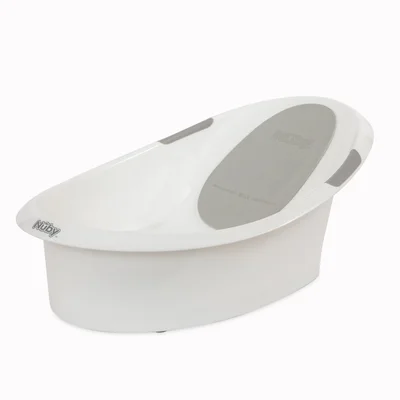 Nuby Newborn Baby Bath with Anti-Slip Support | Soft Headrest | Plug | Suitable from Newborn (White)